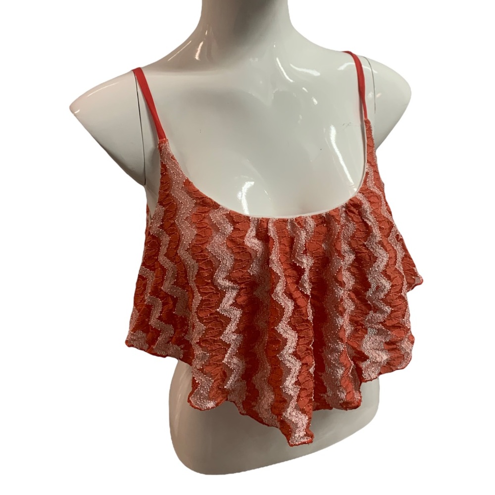 Coral pink zigzag crop top bralette swimsuit top